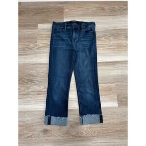 Liverpool | "The Drop" Cropped Dark Wash Stretch Denim with Raw Hem size 6
